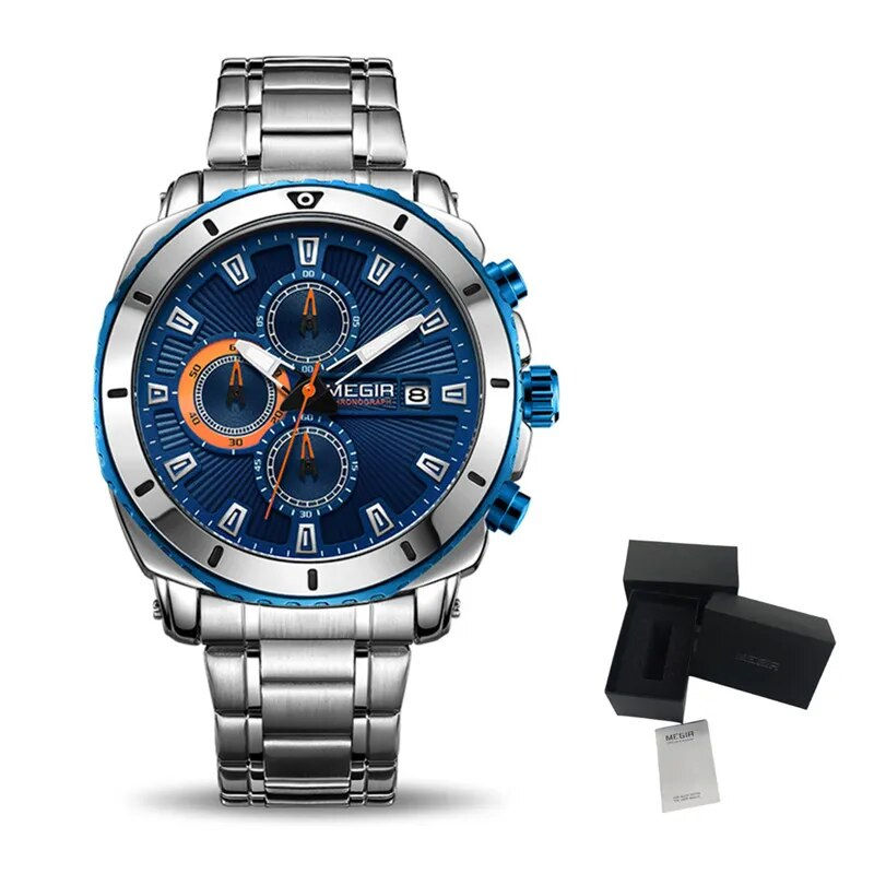 Thumbnail: MEGIR Chronograph Quartz Men Watch Luxury Brand Stainless Steel 