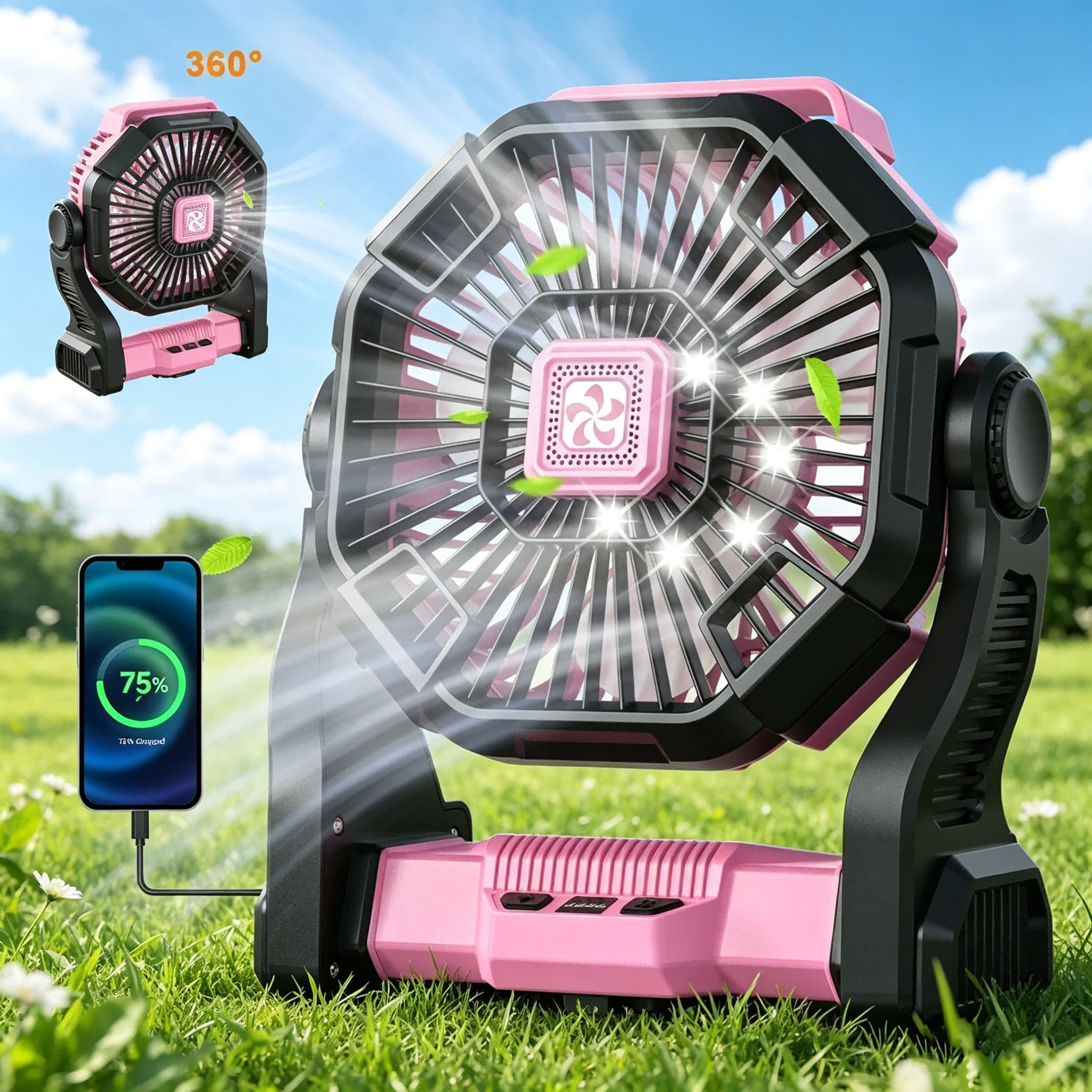 Charging + Lighting + Fan Three-In-One Electric Camping Style Fan with Led 