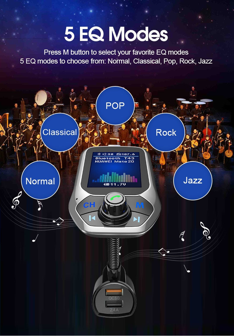 Thumbnail: JINSERTA 2021 Car MP3 Music Player Bluetooth 5.0 Receiver FM Transmitter Dual