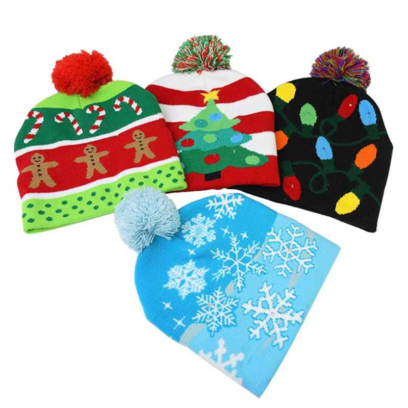 Thumbnail: LED Christmas Hat Sweater Knitted Beanie Christmas Light Up