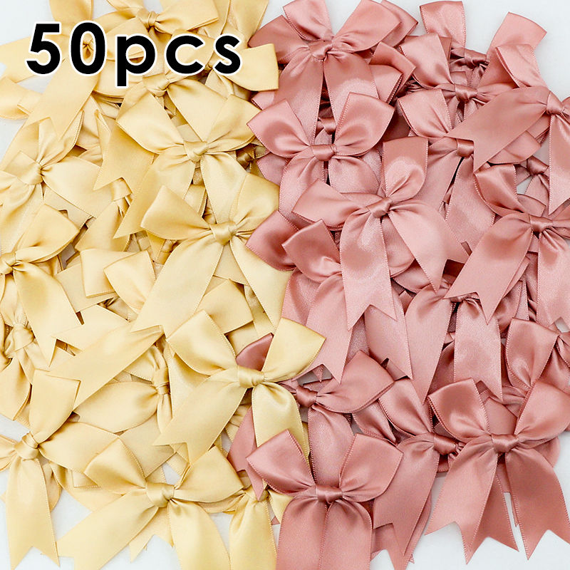 Thumbnail: 50PCS 85*85mm Pink Satin Ribbon Bows Decoration Bows For Craft Small Bowknot 