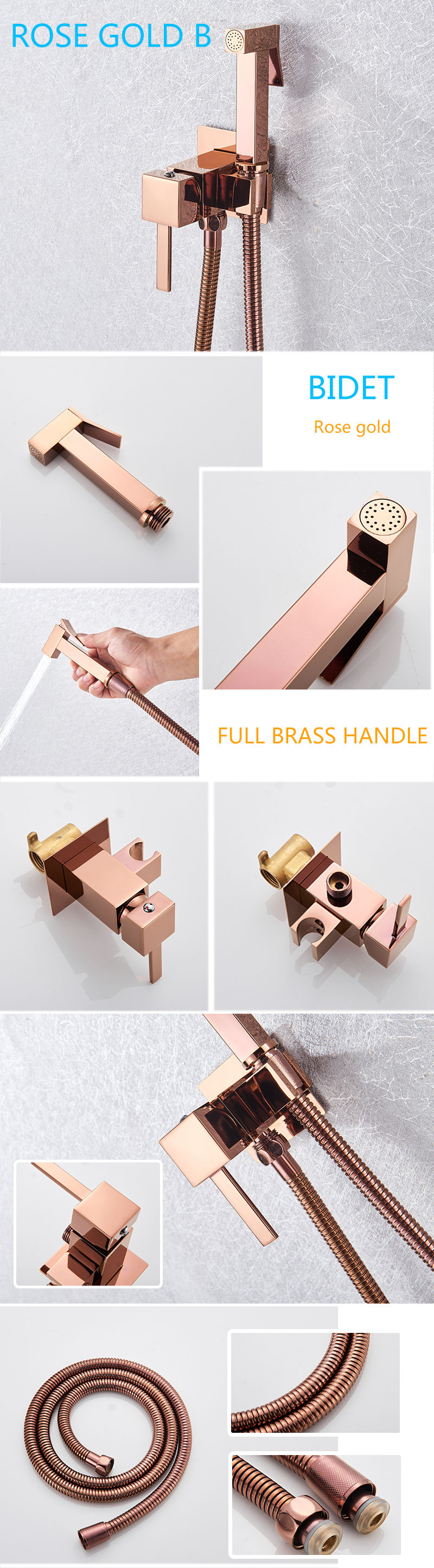 Thumbnail: Gold Brass Bathroom Bidet Faucet Rose Gold High Pressure Bidet Sprayer 
