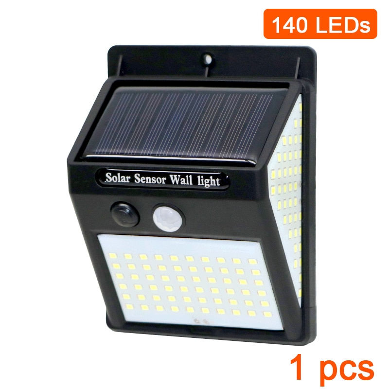 Thumbnail: 3sided 140LED PIR Motion Sensor Sunlight control Solar Energy Street lamp Yard 