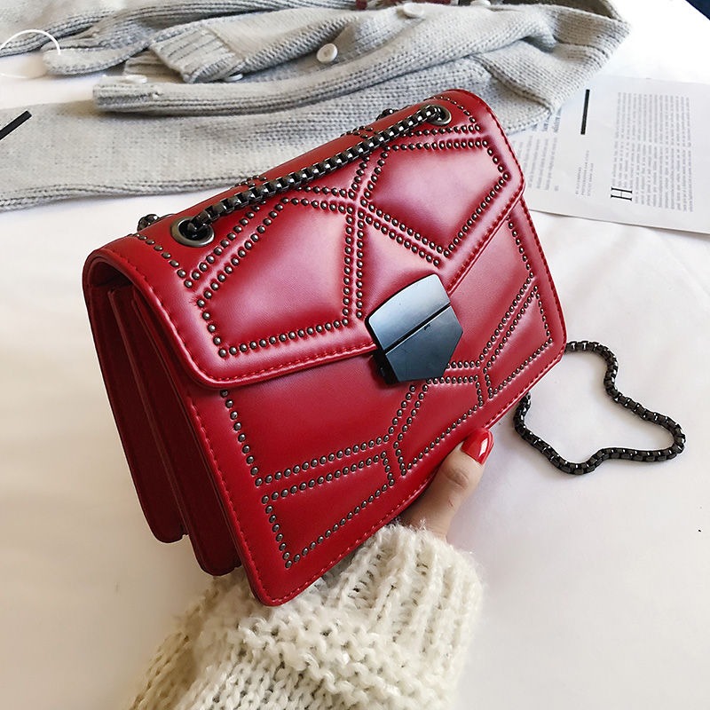 Thumbnail: Lady Chain PU Leather Hand Bag Shoulder Bags Rivet Women Ladies Purse
