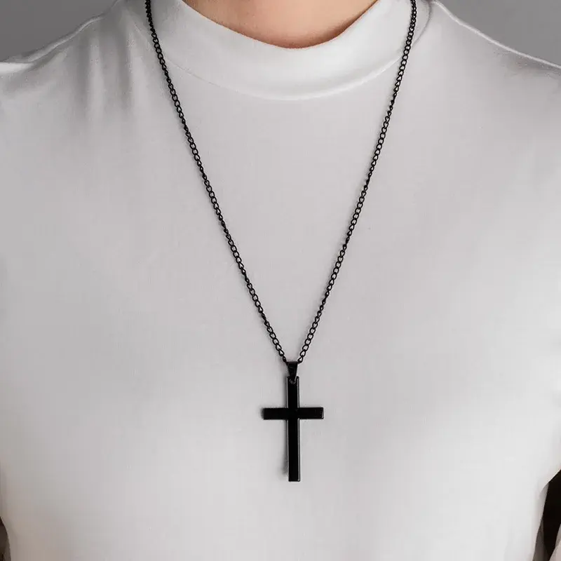 Thumbnail: Vintage Gothic Pendant Cross Necklace Cool Street Style Punk Jewelry for Men 