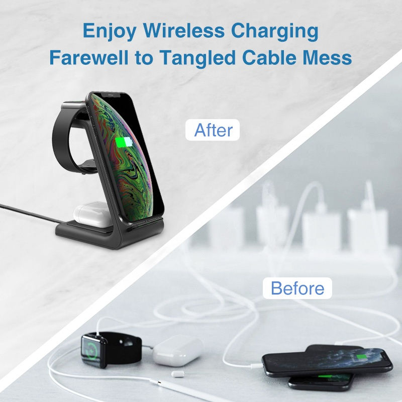 Thumbnail: 3 in 1 10W Fast Wireless Charger for Samsung Note 10 9 8 S10 S9 S8 Watch Active