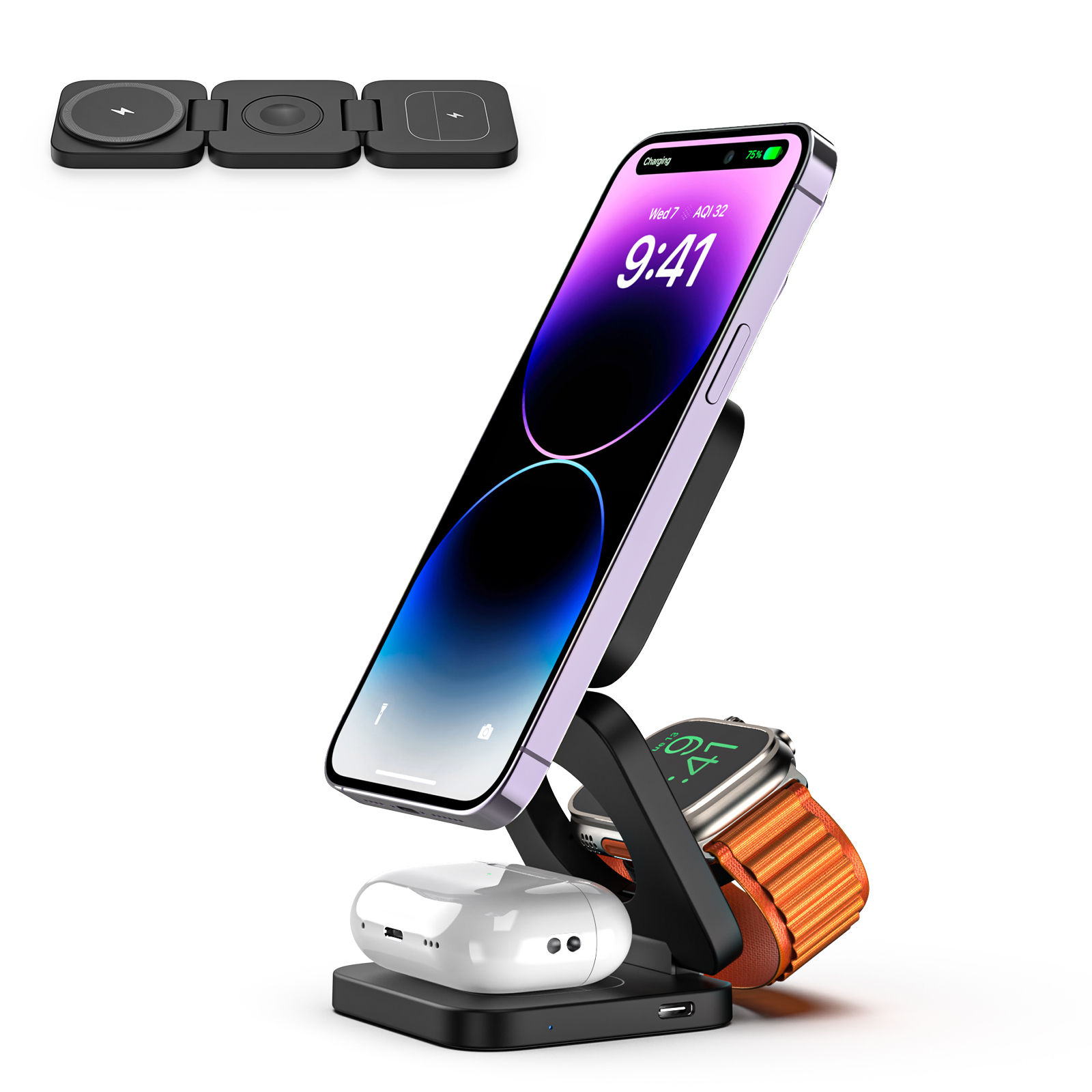 Foldable 3 in 1 Magnetic Wireless Hold Charging Station for iPhone16/15/14/13Pro