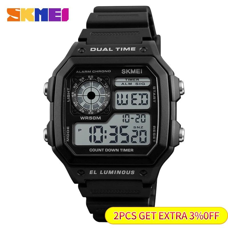 Thumbnail: SKMEI Outdoor Countdown Sport Watch Men PU Strap Multifunction Waterproof 