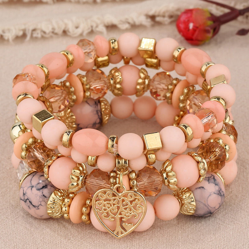 Thumbnail: Women Trendy Heart Tree Charm Bracelet Set New Statement Beaded Bracelets Pendan