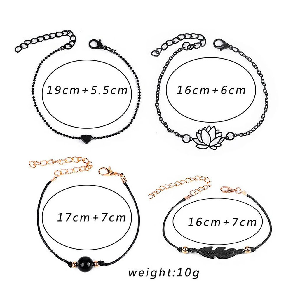 Thumbnail: 4PCs Bohemia Black Feather Lotus Bracelets Set Heart Charm Boho Bangles
