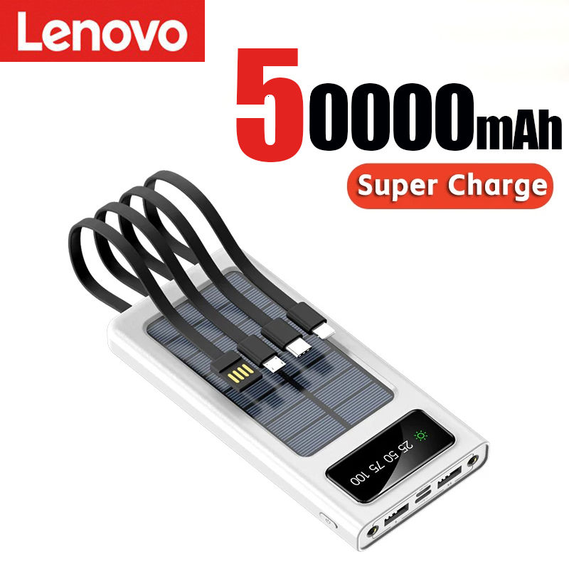 Thumbnail: Lenovo 200000mah Solar Power Bank Built 4 Cables Convenient Fast Charging Usb 