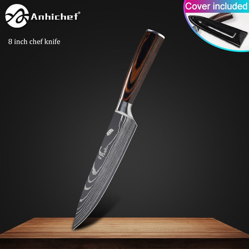 Thumbnail: Kitchen Knives Stainless Steel 7CR17 440C Laser Damascus Japanese 
