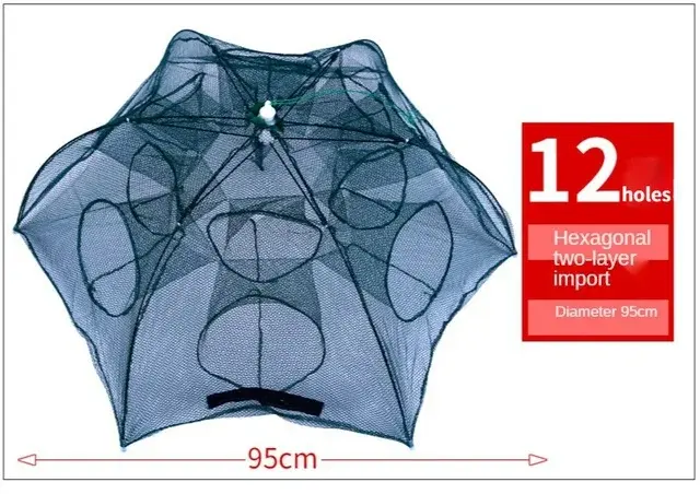 Thumbnail: 4-16 Holes Strengthened Automatic Fishing Net Shrimp Cage Nylon Foldable 