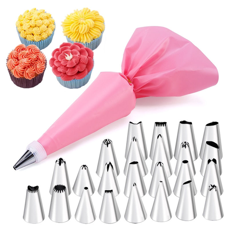 Thumbnail: 6-24 Pcs Set Pastry Bag and Stainless Steel Cake Nozzle Kitchen Accessories