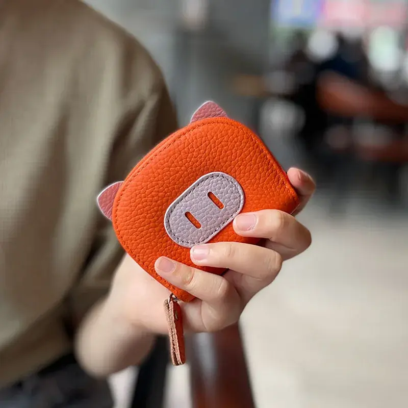 Thumbnail: Credit Card Holder Cute Cartoon Genuine Leather Zip Coin Purse Cowhide Love