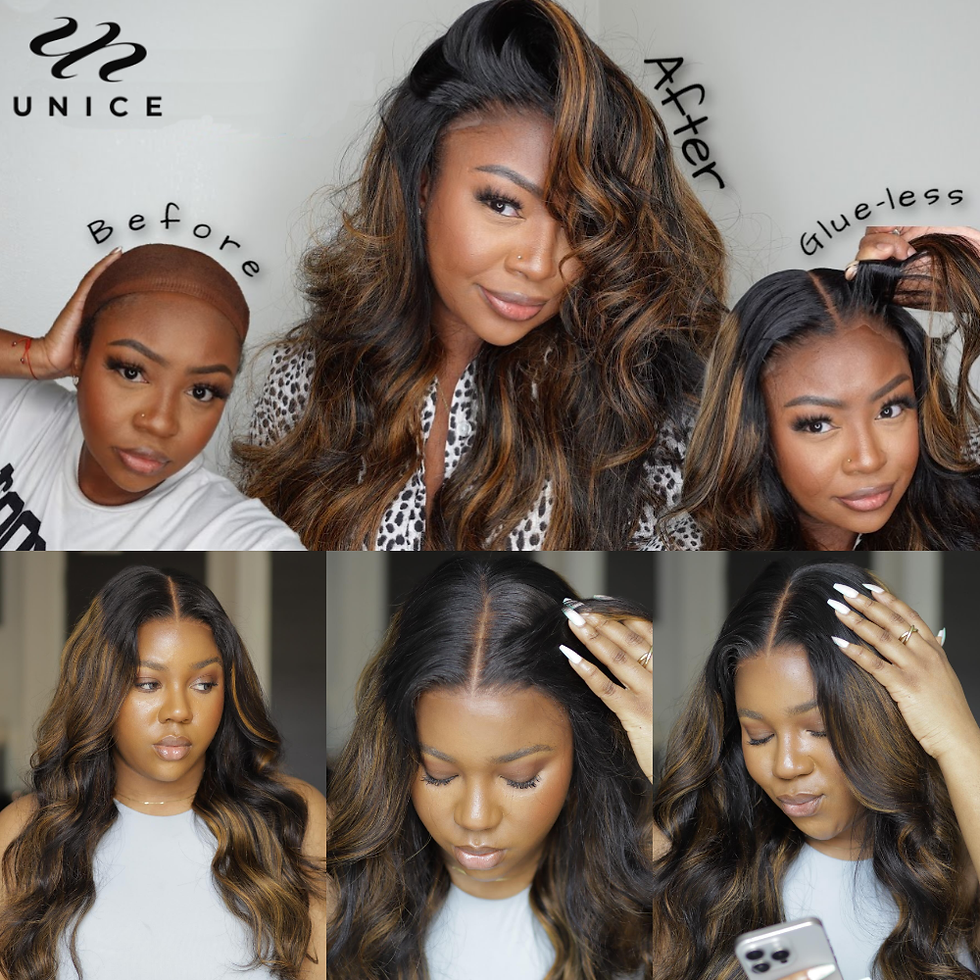 Thumbnail: UNice Bye Bye Knots 7x5 Glueless Wig Balayage Highlight Body Wave Human Hair Wig