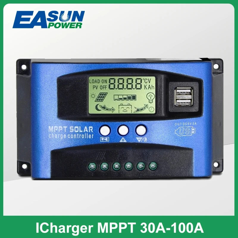 MPPT Solar Charge Controller 30A 40A 50A 60A 100A Dual USB LCD Display 12V 24V