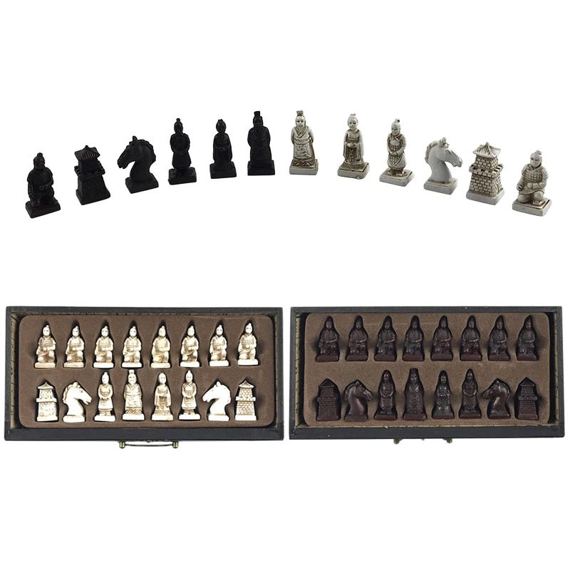 Thumbnail: New Wood Chess Chinese Retro Terracotta Warriors Chess Wood Do old Carving 