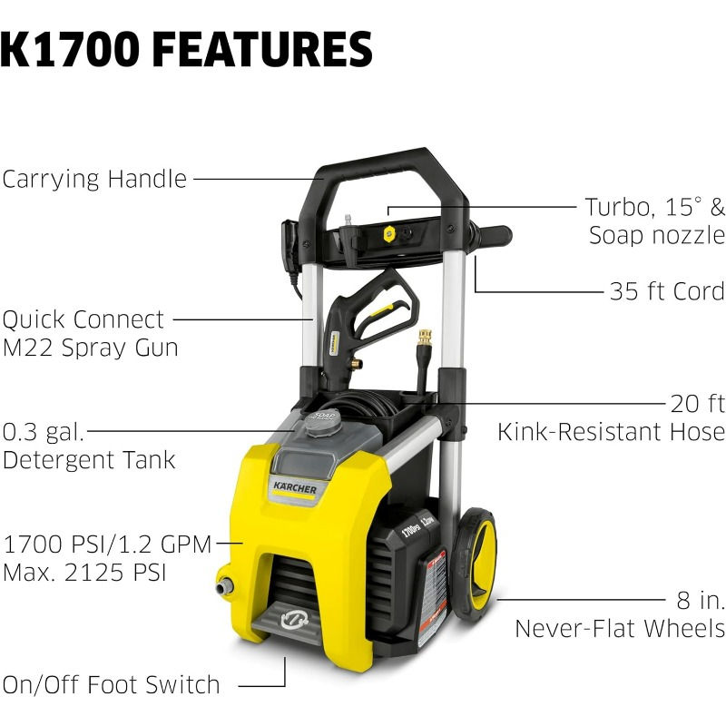 Thumbnail: Kärcher K1700 Max 2125 PSI Electric Pressure Washer with 3 Spray Nozzles 