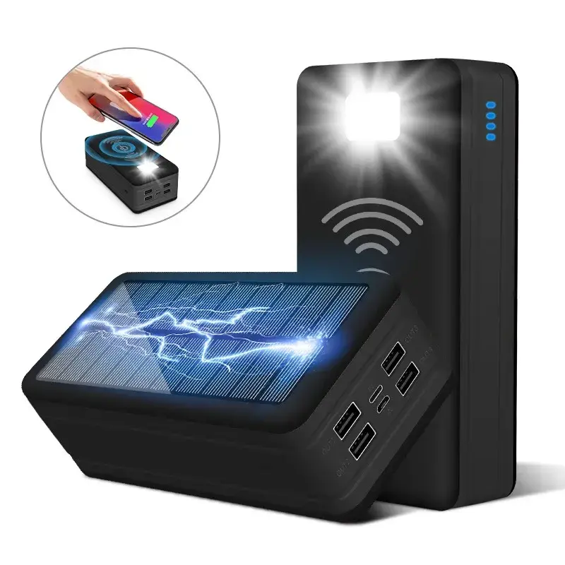 Thumbnail: 100000mAh Wireless Solar Power Bank Portable Large Capacity 4USB Light Outdoor