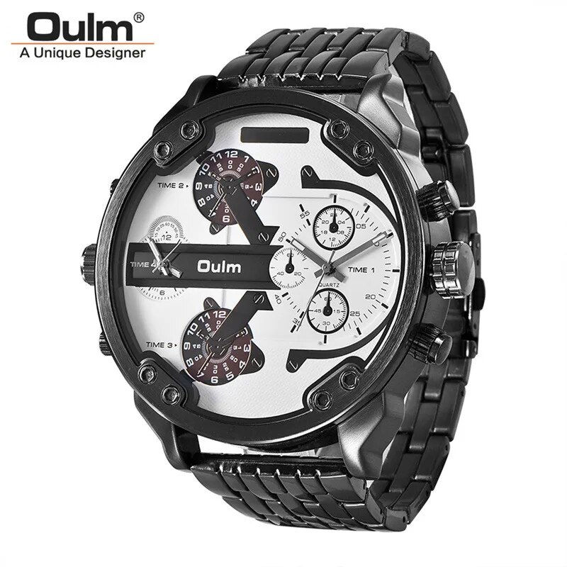 Thumbnail: Oulm Huge Two Time Zone Men's Watches Top Luxury Brand Male Quartz 
