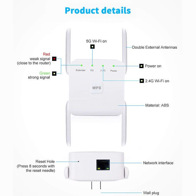 Thumbnail: 5G WIFI Repeater Wireless Wi Fi Adapter Wireless Long Range Extender LAN Port 