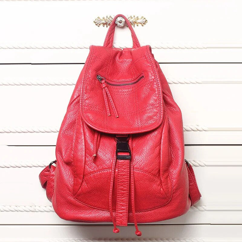 Thumbnail: Luxury Famous Brand Designer Washed Leather Women Backpack Female Casua