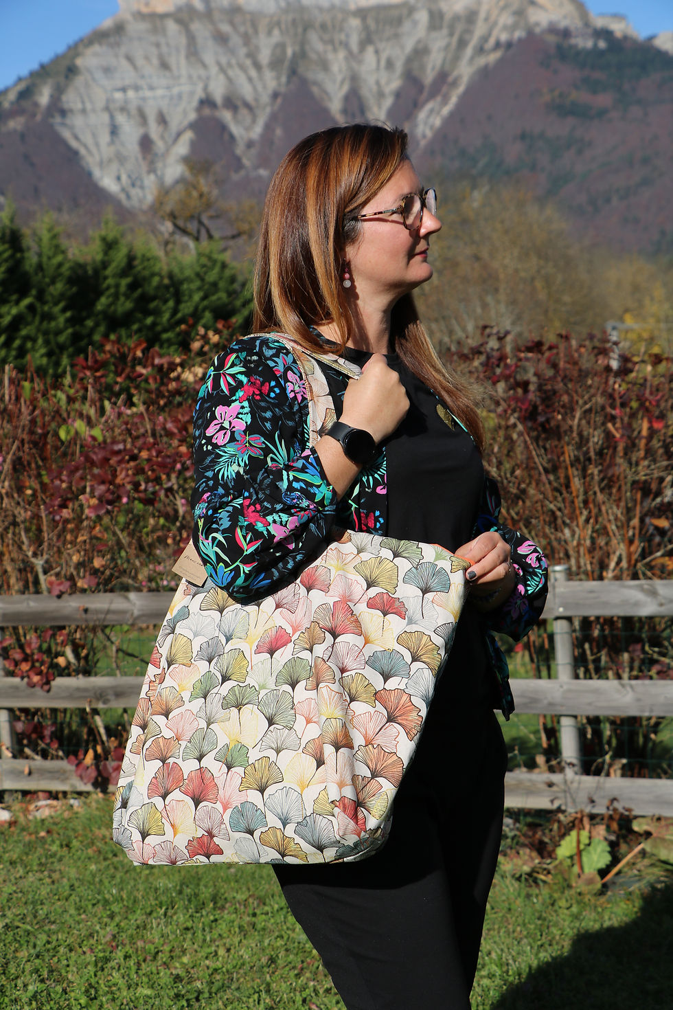Miniature : Maxi cabas motif Ginkgo multicolore