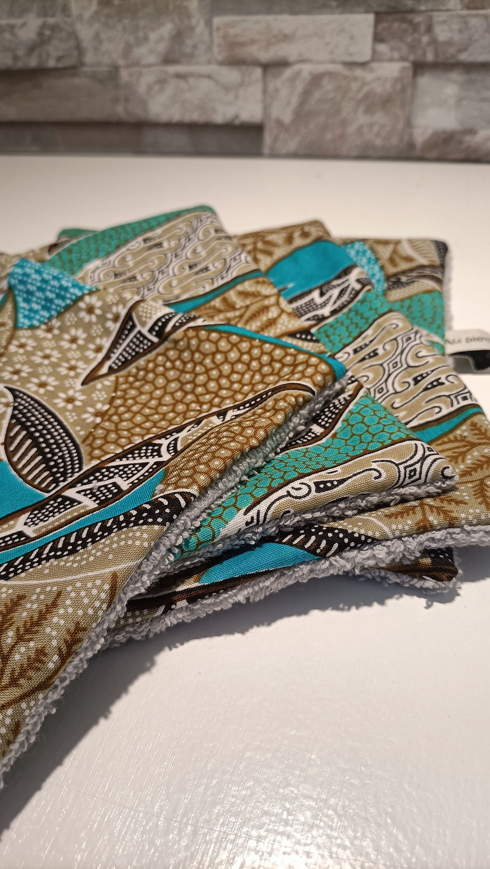 Miniature : Essuie tout lavable motif Wax coloris turquoise