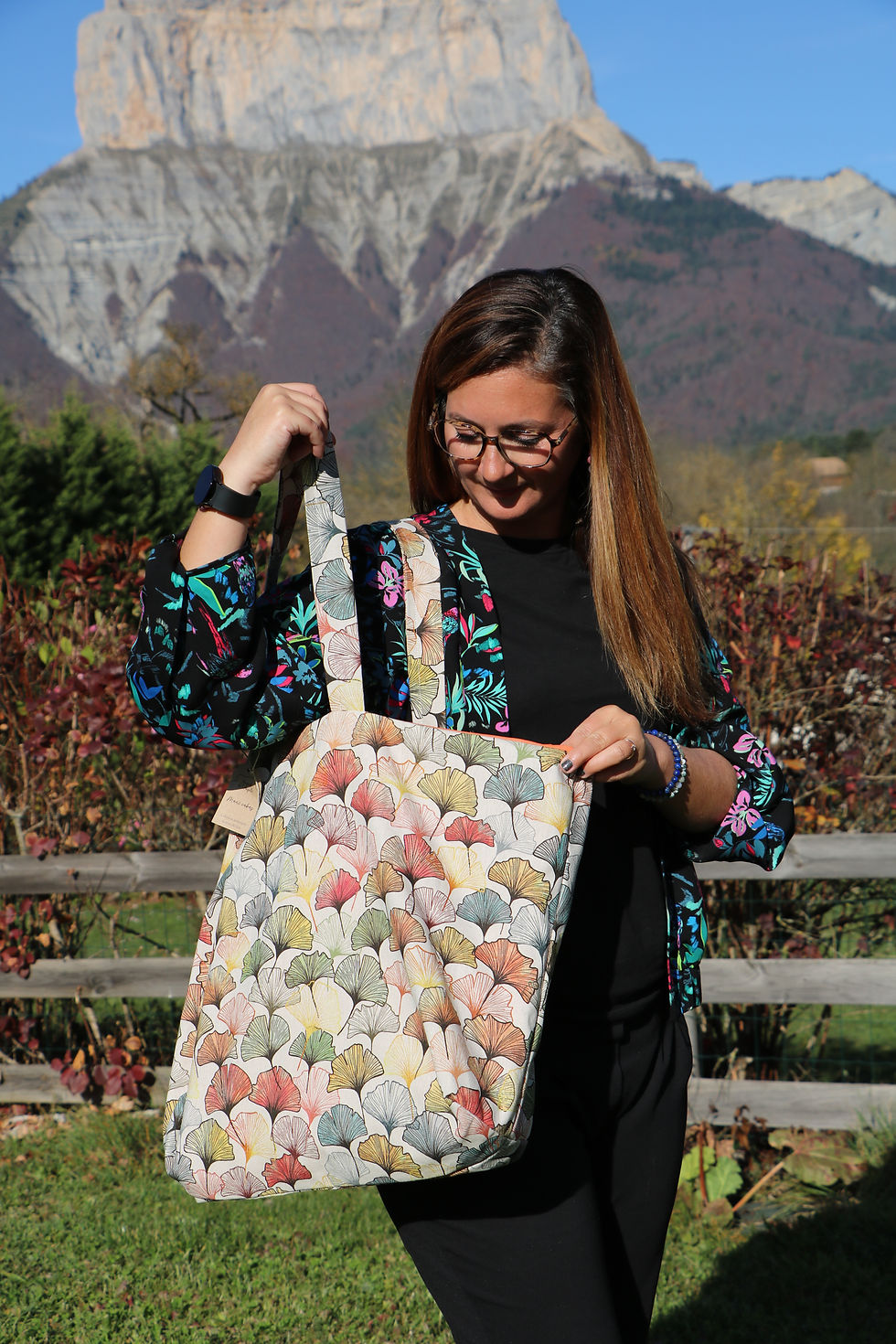 Miniature : Maxi cabas motif Ginkgo multicolore