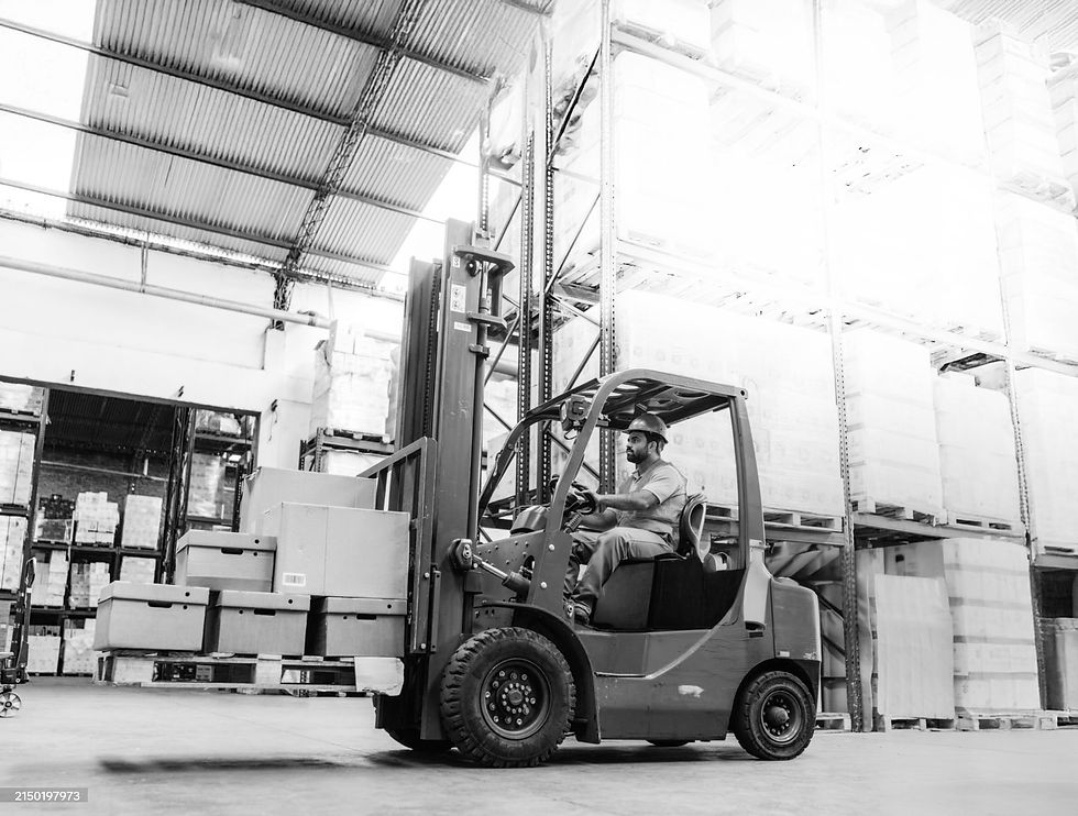 Forklift in warehouse