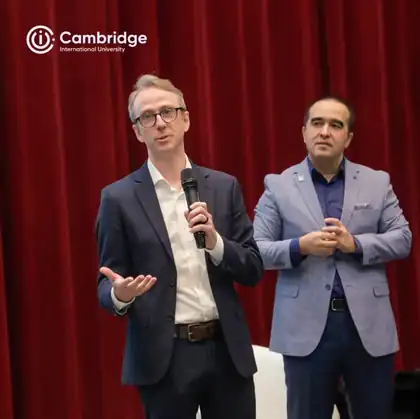 Peter speaking at Cambridge International University