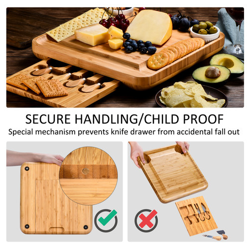 Natural Bamboo Cheese Board With Spreading Utensils And Ramekin Set – Dragonn