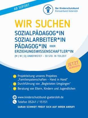 Jobanzeige, die die Stelle der Leitung des Familienpatenprojektes auschreibt