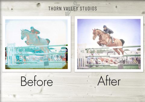 Before and after photo restoration by Thorn Valley Studios.
