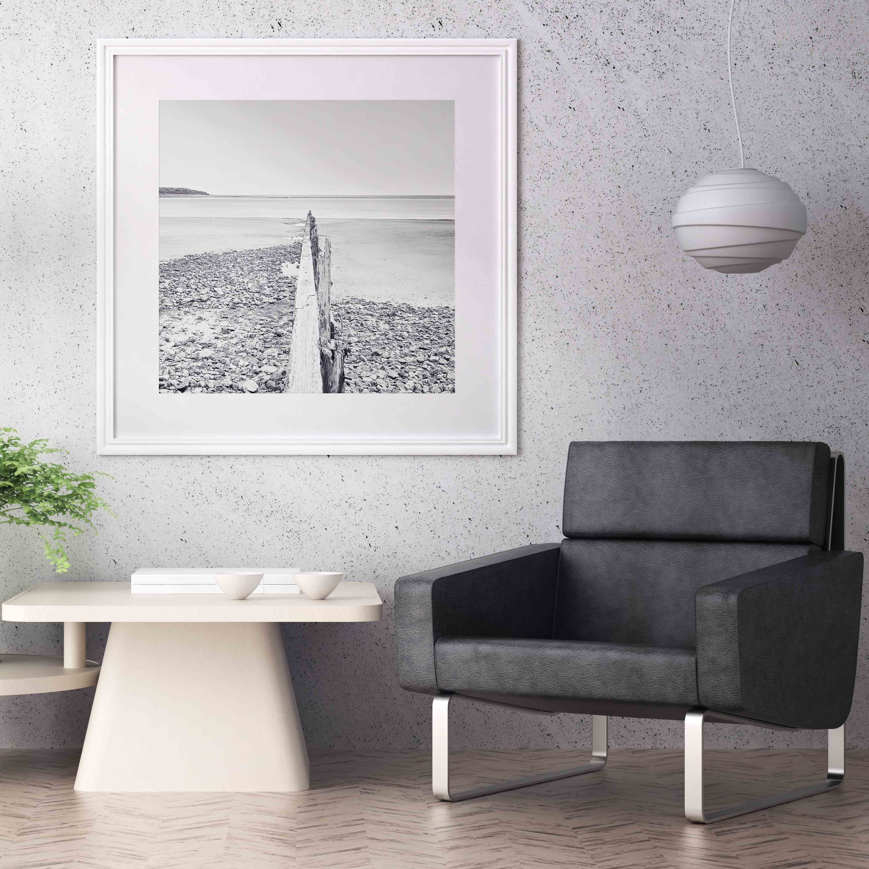 Minimalist Living Room with Large Format print of Exe Estuary by Thorn Valley Studios