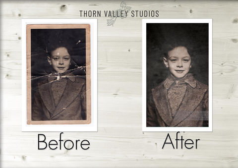 Before and after photo restoration by Thorn Valley Studios.