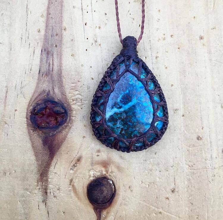 Extended macrame wrapped gem stone necklace