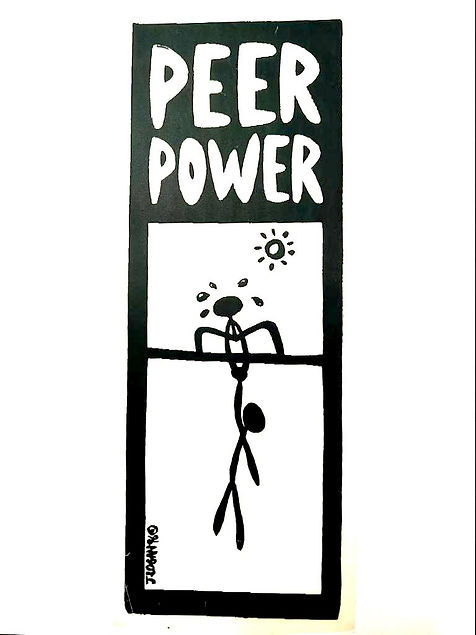 Peer Power image of stick figure helping other stick figure climb a wall