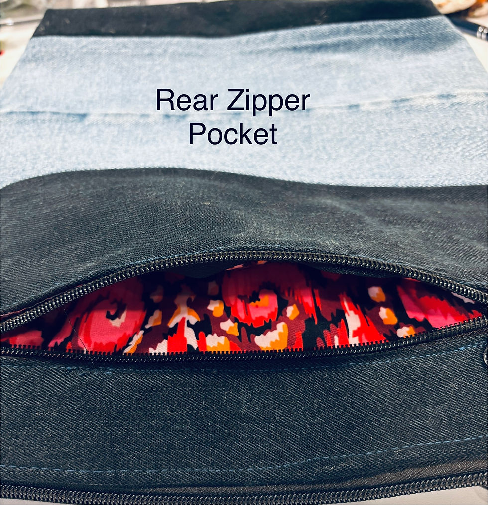 Thumbnail: One Of A Kind - Upcycled Denim Bag with added black details.