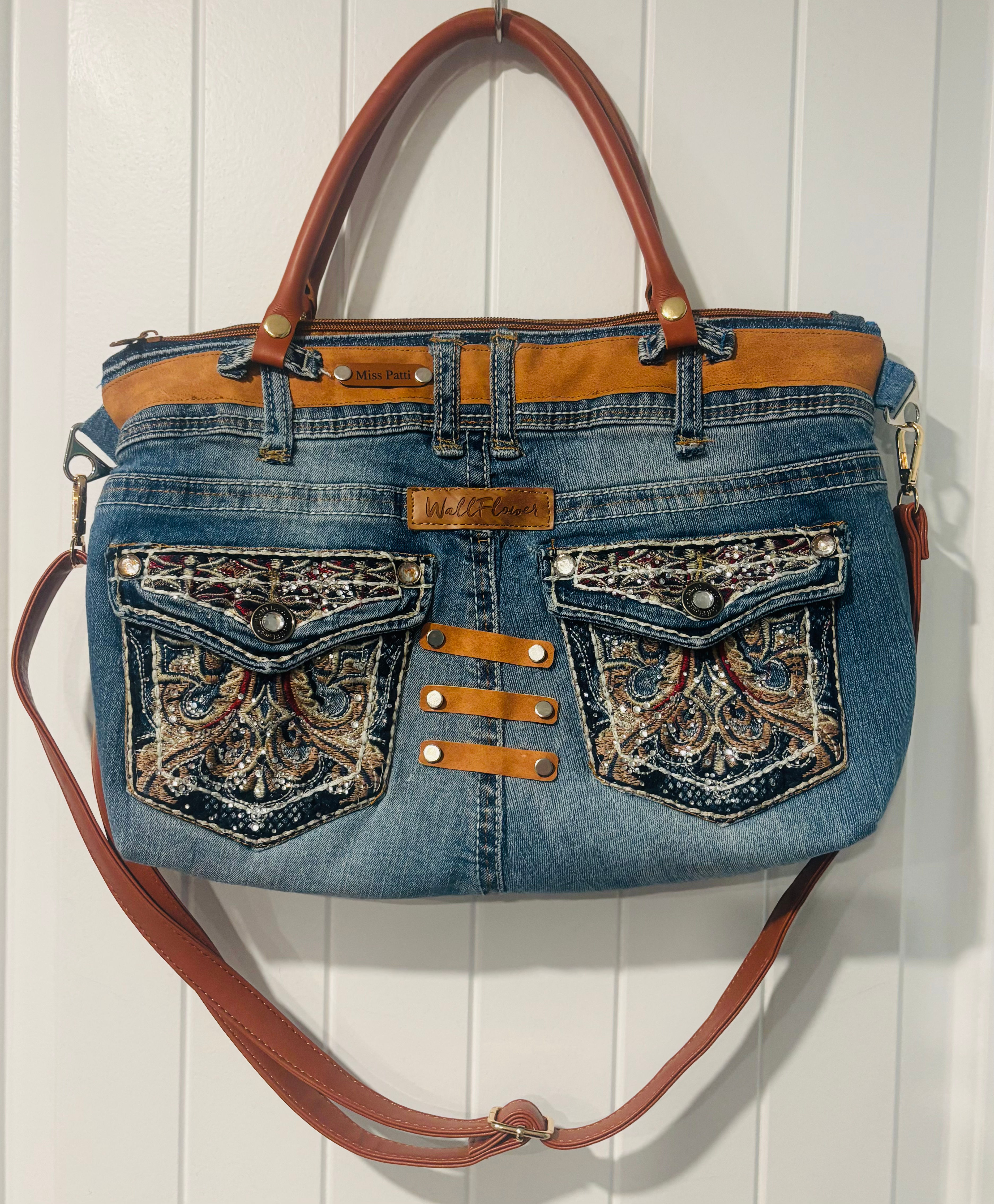 Wallflower Upcycled Denim Messenger/Lg Shoulder Bag