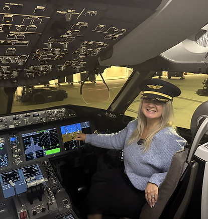 Travel blogger in cockpit