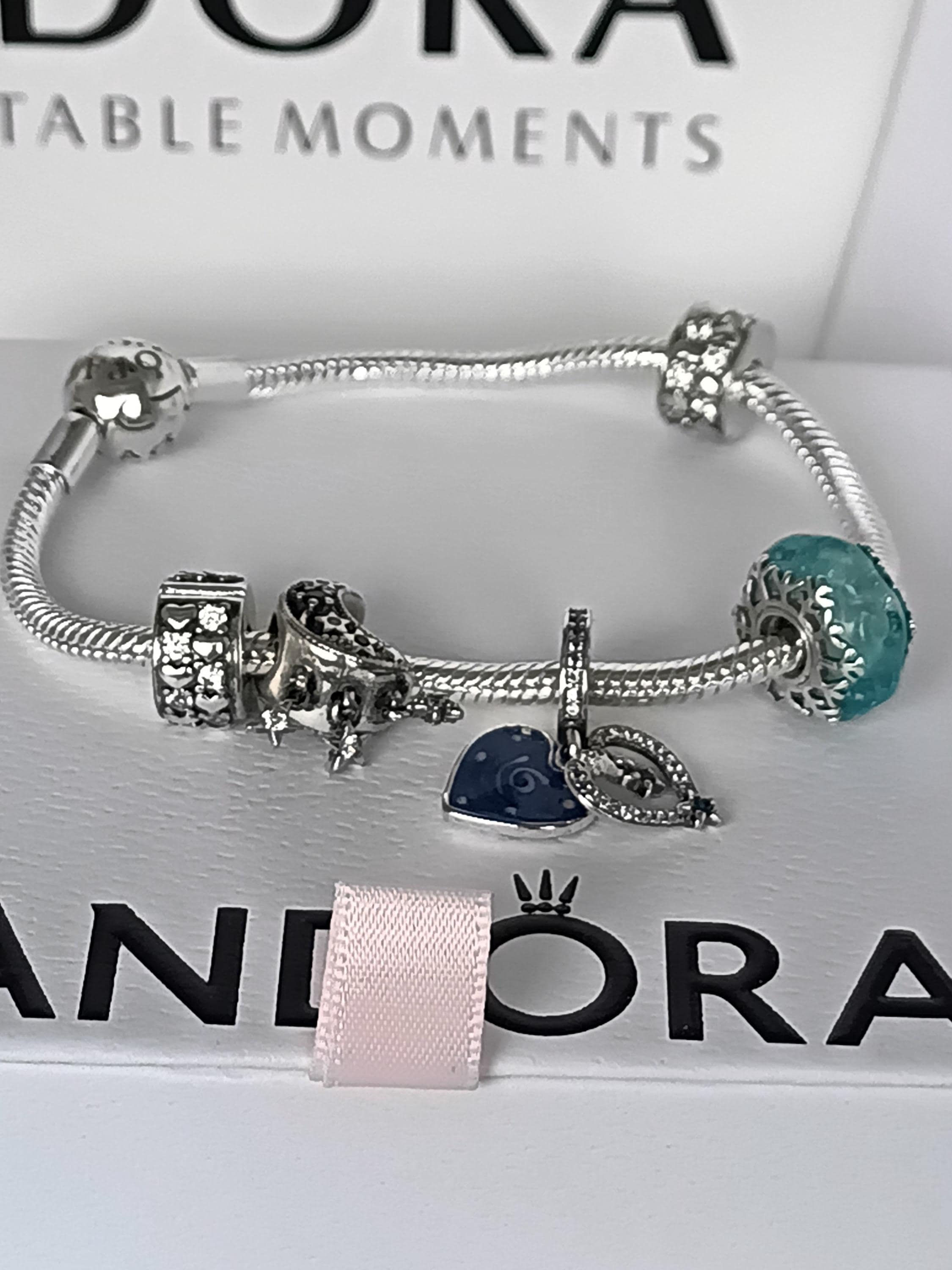 Vintage 1990-s Pandora Bracelet 925 Ale Sterling Silver in Original Box with ...