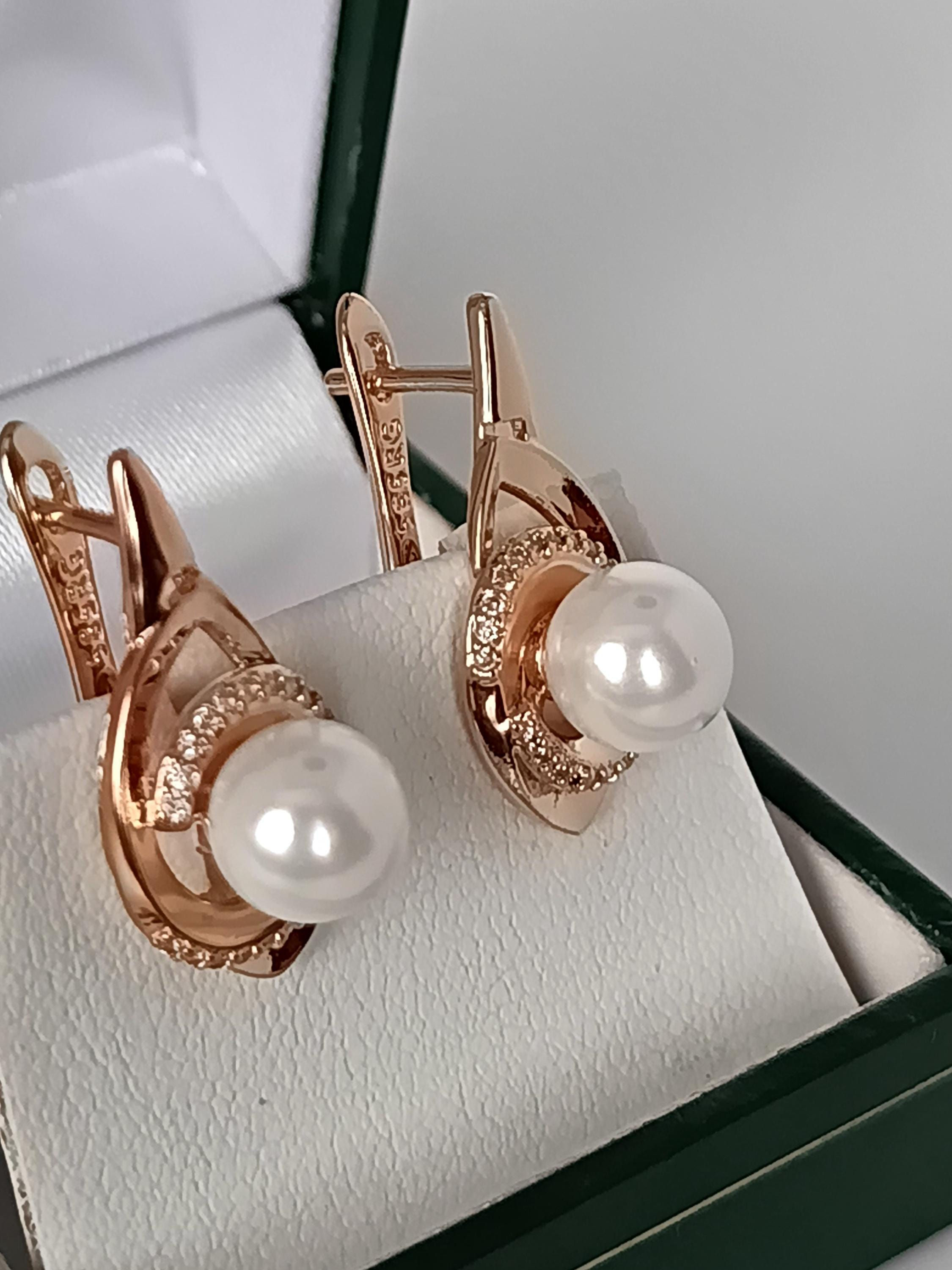 Vintage 1990-s 14 Ct Rolled Gold Pearl Earrings-Hallmarked 585 RG