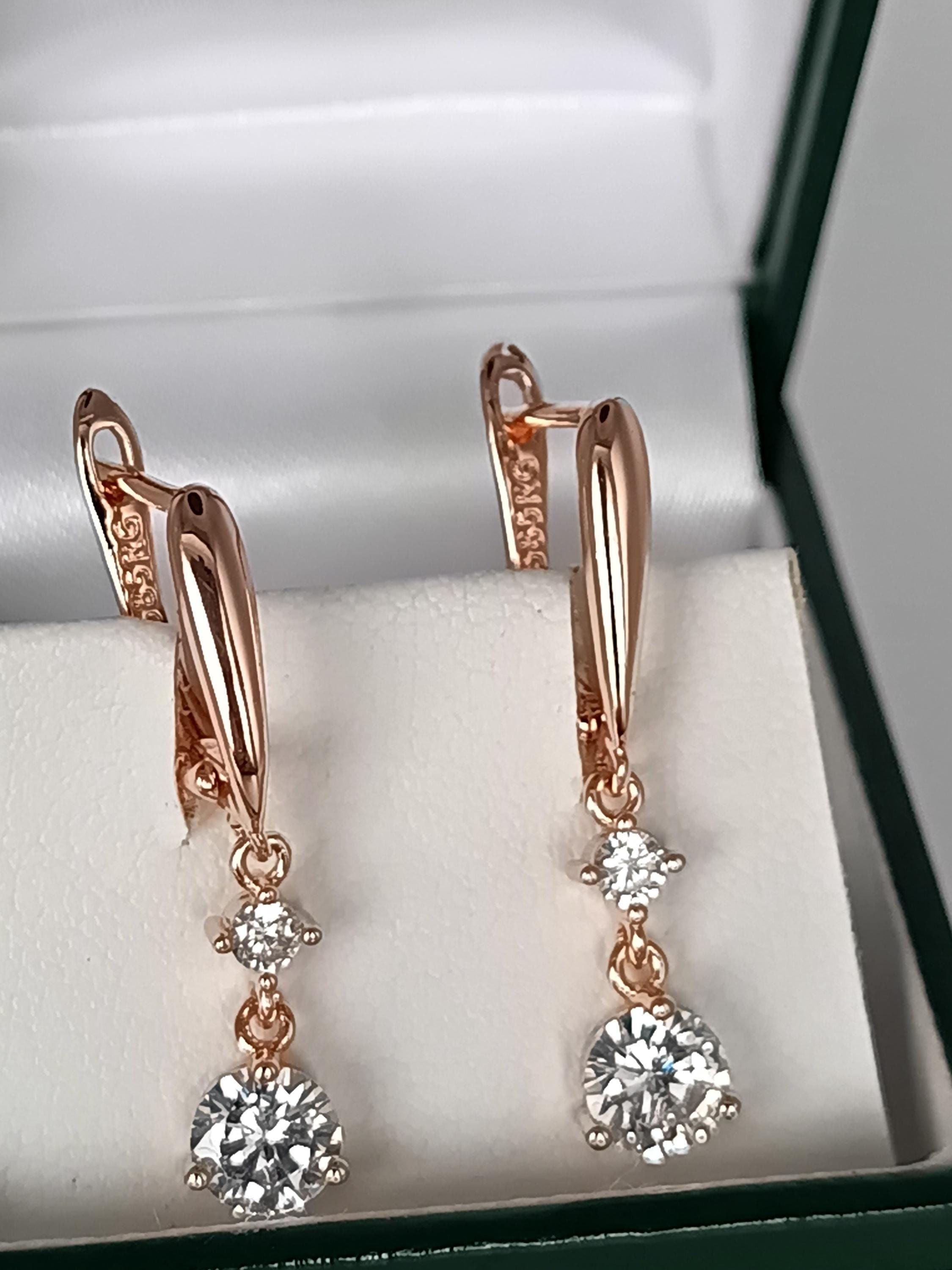 Vintage 1990-s 14 Ct Rolled Gold Zircons Earrings-Hallmarked 585 RG