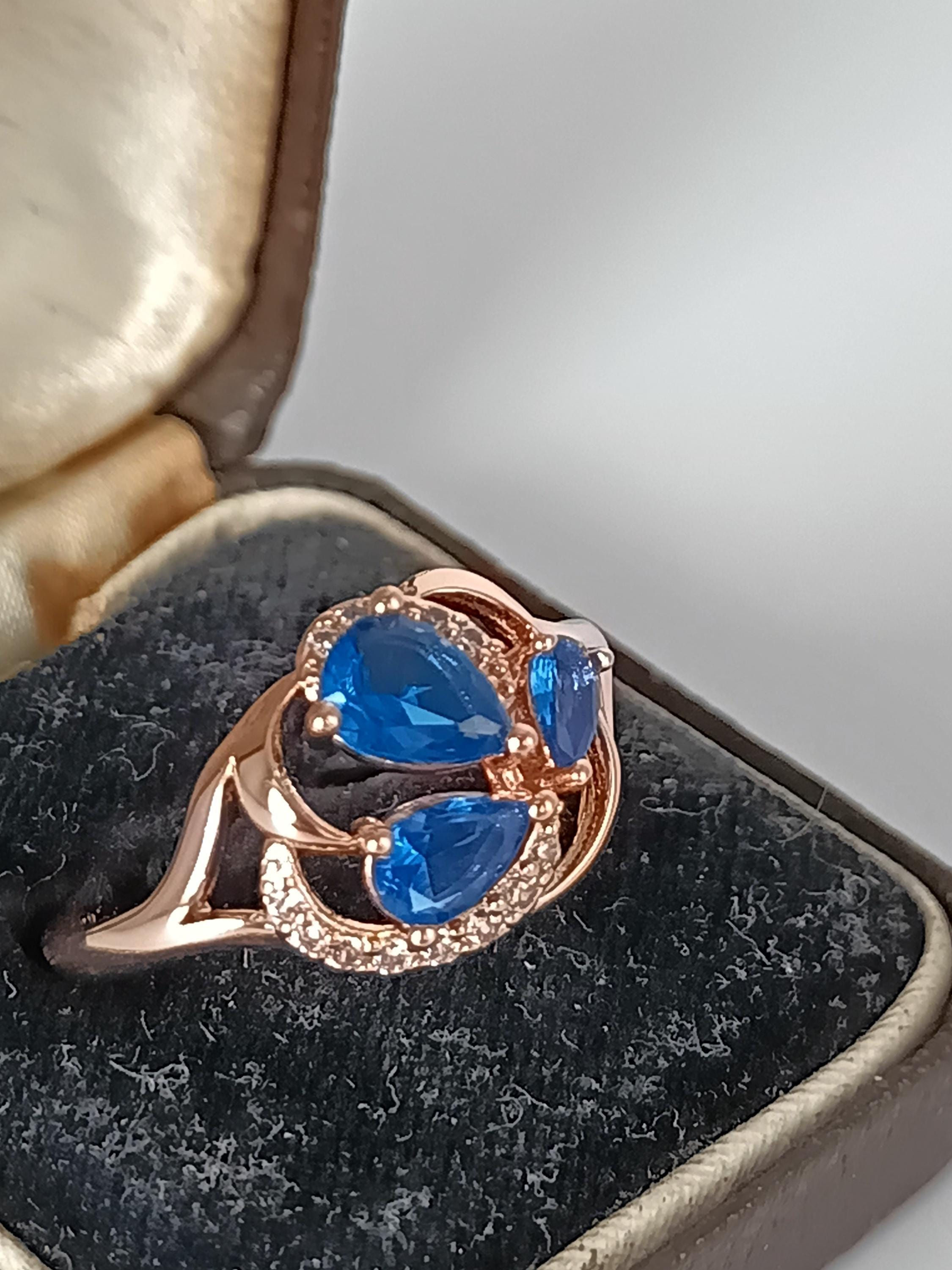 Vintage 14 Ct Rolled Gold Blue Topaz Ring - Uk T, Us 10 -Hallmarked!!