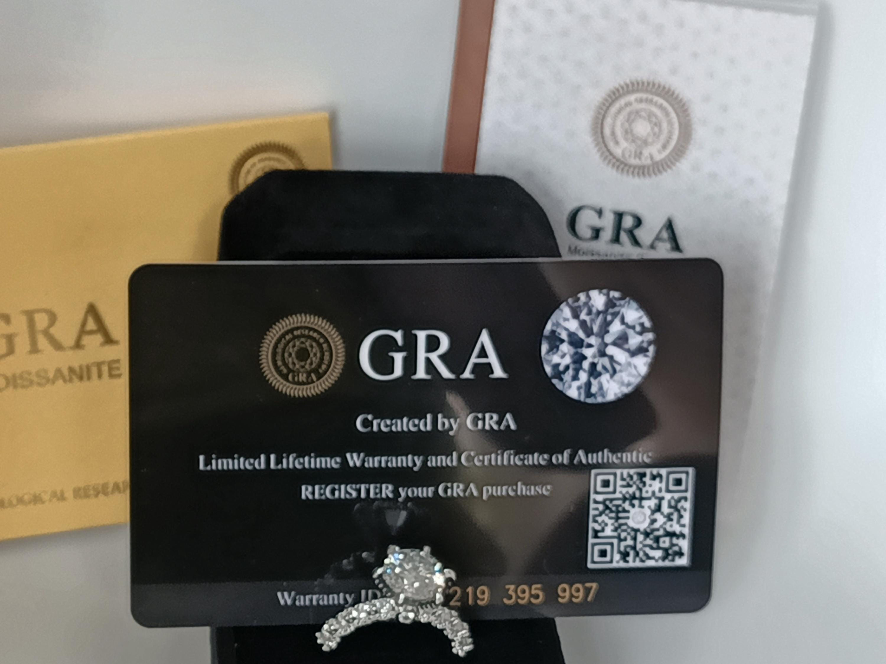3ct Moissanite Sterling Silver Ring - GRA Certified, Size 7.5