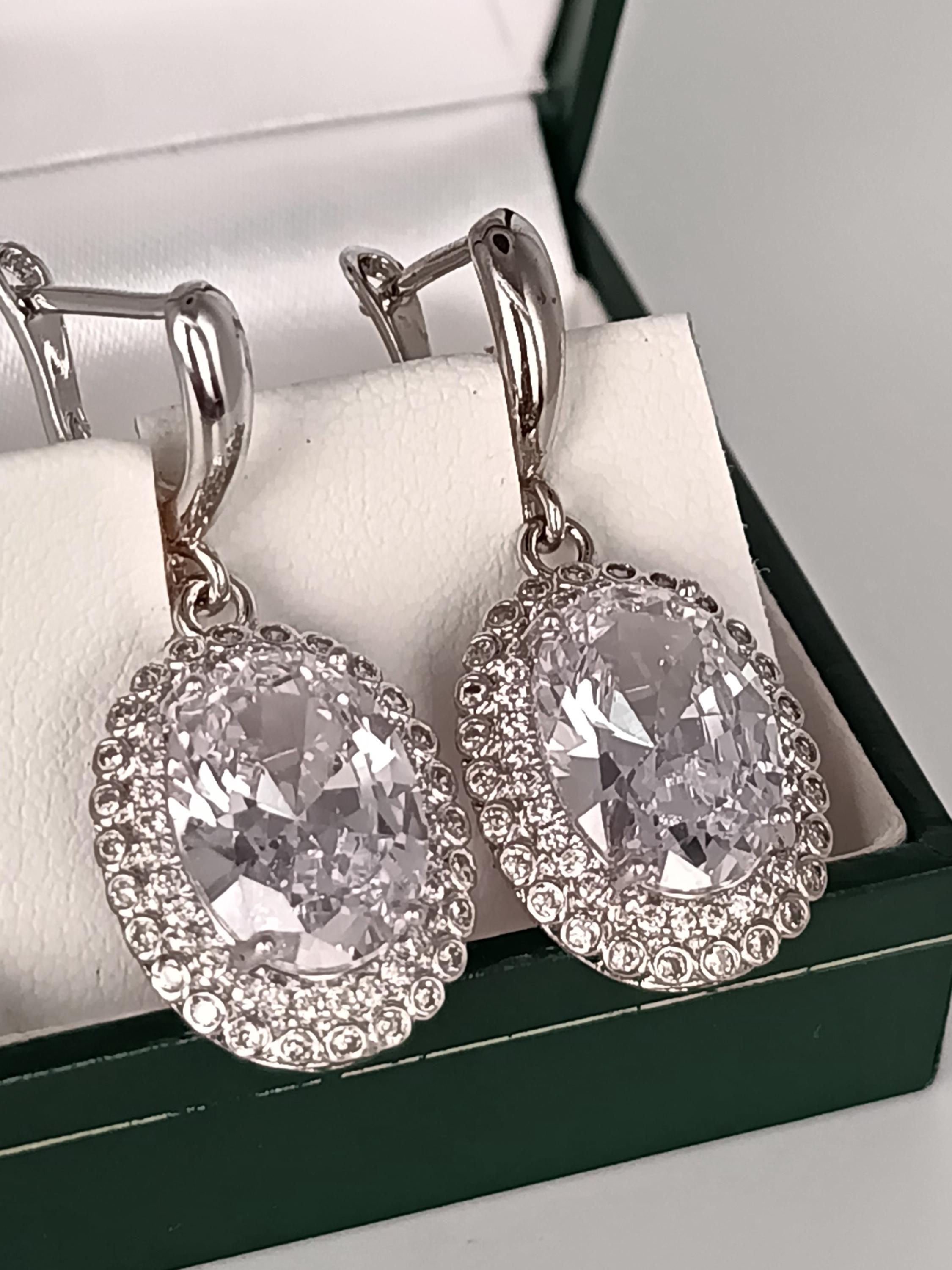 Vintage 1990s Sterling Silver Crystal Zircon Large Earrings