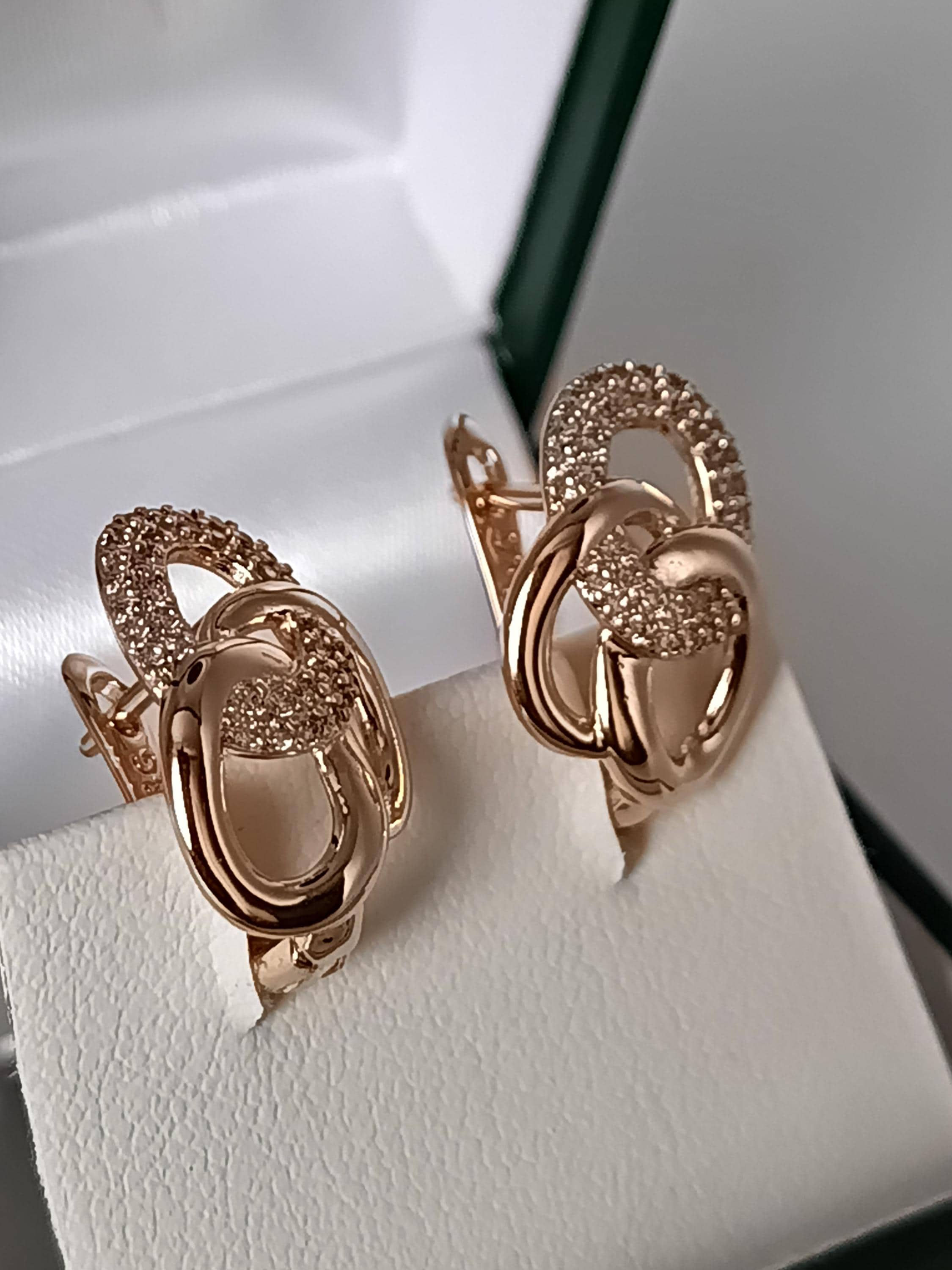 Vintage 1990-s 14 Ct Rolled Gold Large Zircons Earrings-Hallmarked 585 RG