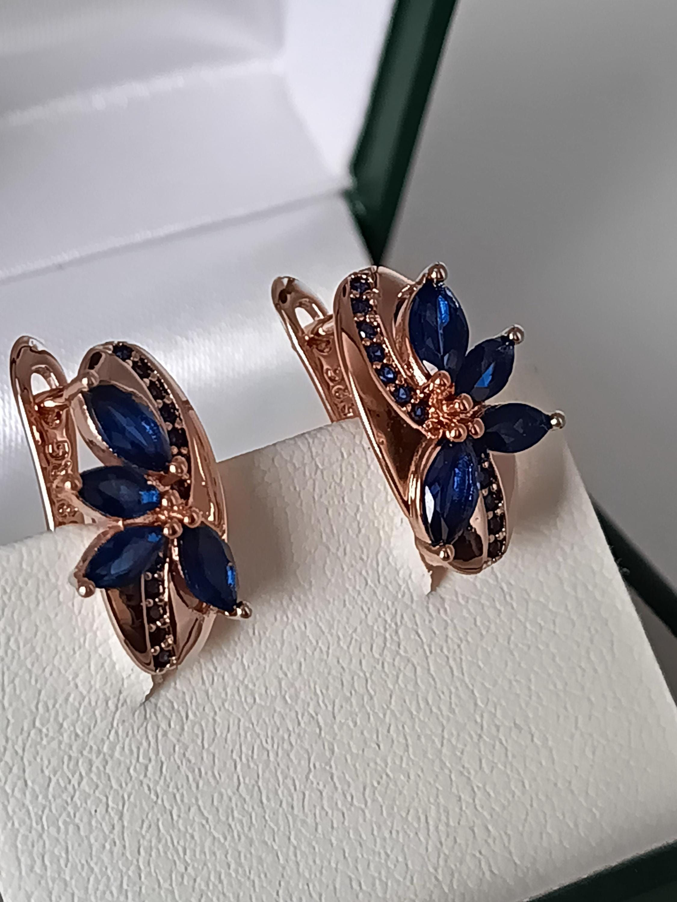Vintage 1990-s 14 Ct Rolled Gold Sapphire Earrings- Hallmarked 585 RG